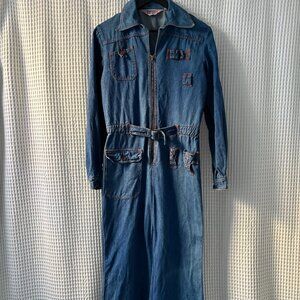 Vintage 1970s Faded Glory by Appendagez blue cotton denim jumpsuit women's med